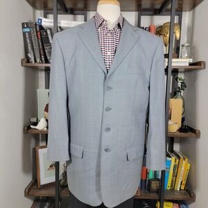 Vicci Uomo Italian Design Men's Suit Jacket‎ Four Button Grayish Blue Plaid 44L
